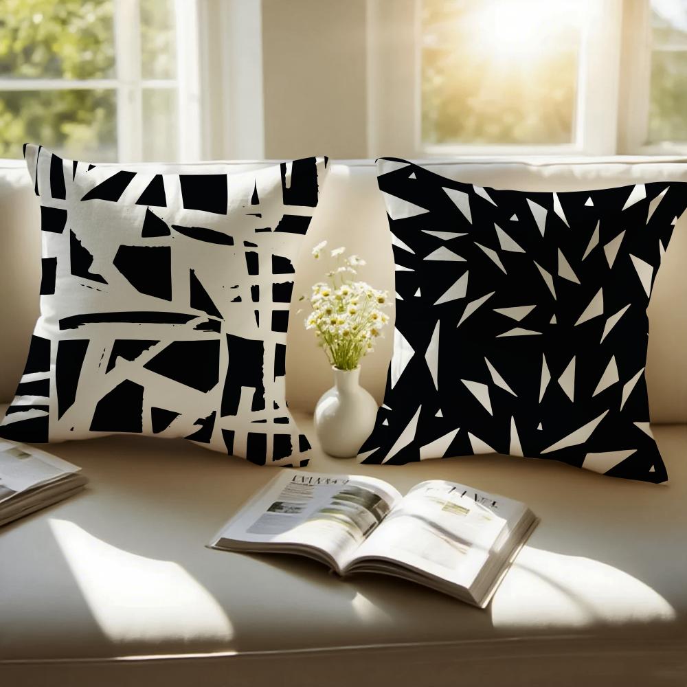 Simple Black And White Abstract Modern Style Cushion Cover Pillowcase Antidustmite Invisible Zipper Short Plush Sofa Cushion