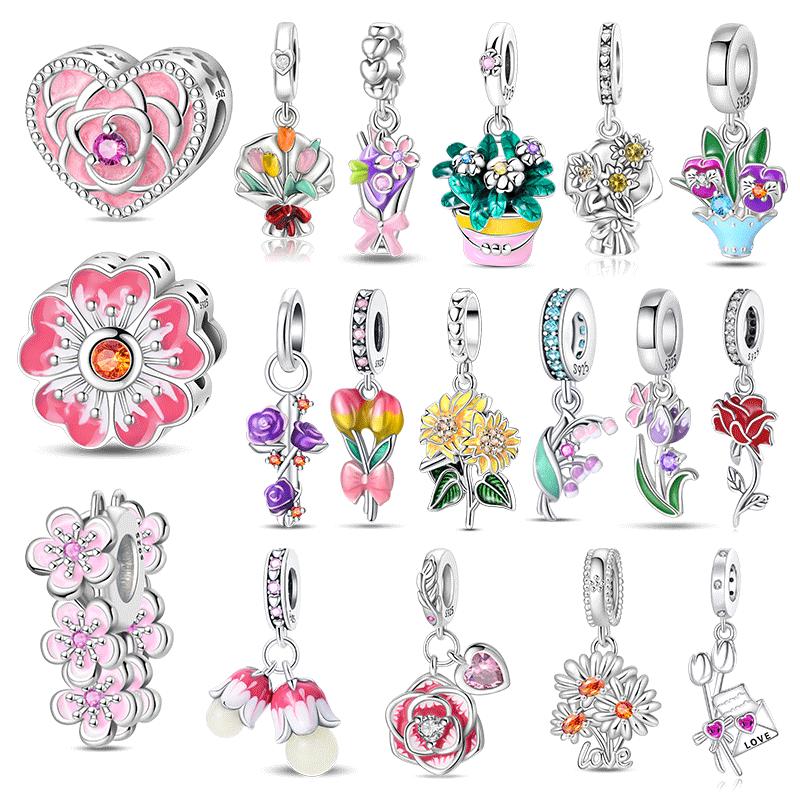 Charm Bead Charms Bead Copper Rose Daisy Violet Exquisite Flower Dangle Compatible With Bangle Bracelets Necklaces Do It Yourself Jewellery