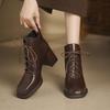 Fashion NEW Autumn Women Boots Split Leather Shoes for Women Square Toe Chunky Heel Shoes Lace-up Modern Boots Soft Handmade Daily Shoes
