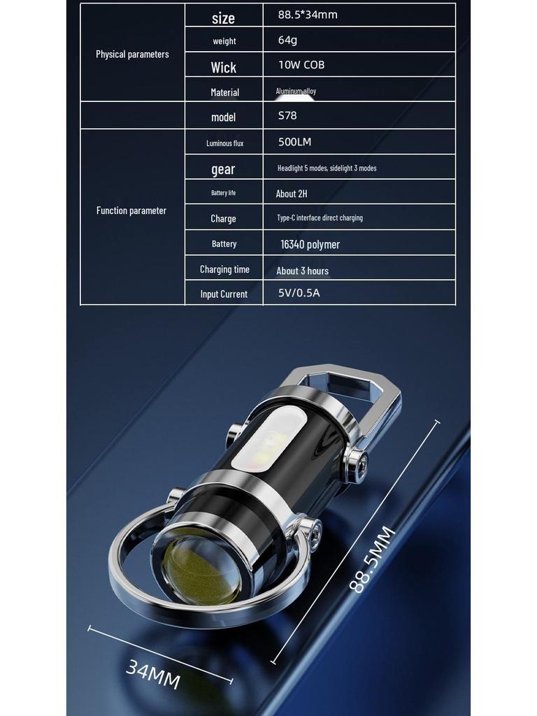 Compact Waist-Hanging Keychain Flashlight: Multifunctional, Rechargeable, Waterproof for Everyday and Outdoor Use