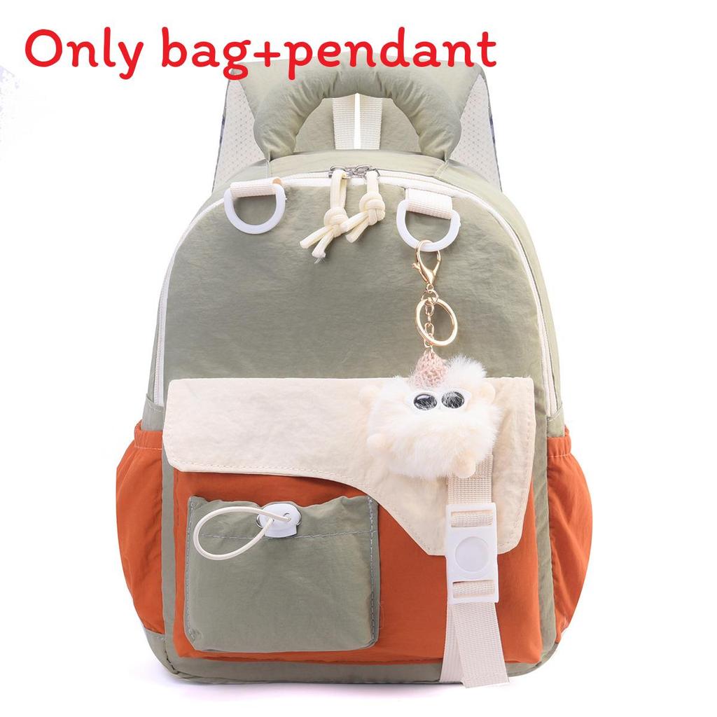 Childrens Blocked Color Backpack With Plush Pendant For School And Outings