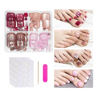 Press On Toenails Glossy Fake Toenail Glues On Toenail Cats Eye Acrylic Fake Toe Nail Stick On False Toenail with Design