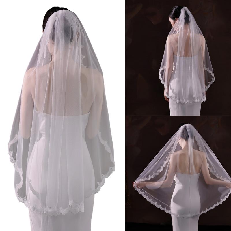 Romance Wedding Veils for Bride Seethrough Sheer Veils Headpiece With Lace Detailing and Hair Comb for Wedding Ceremony
