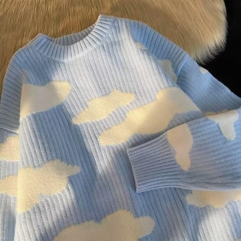 Oversized Unisex Knit Sweater In Vintage Japanese Style Soft Cloud Design Casual Wear