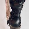 Women Sexy Leather V-Neck Dress Deep Long Sleeve Skinny Dress Night Club Sex Wear