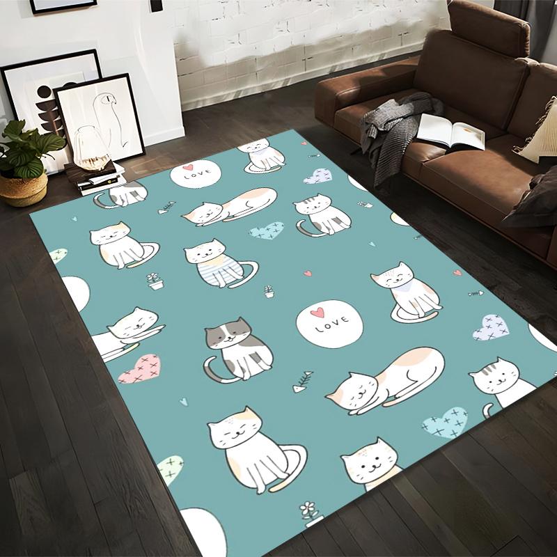

Cute Cartoon Cats Pattern with Hearts and LOVE Text on Green Background Carpet Suitable for use as an anti-slip for room and bedroom sofas 40x60cm( 15x23in )