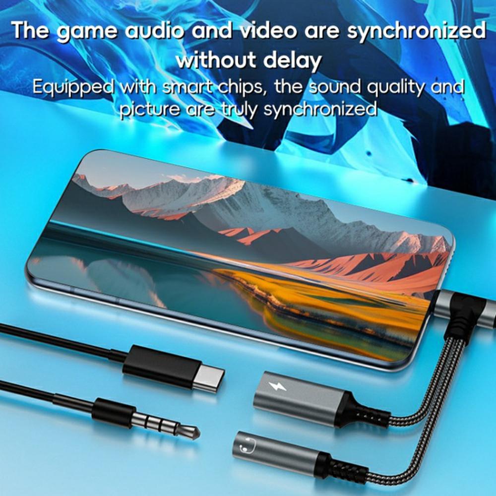 8 Pin/Type-C To Type-C+3.5mm Audio Converter Nylon Braided Cable Support 10W Fast Charging