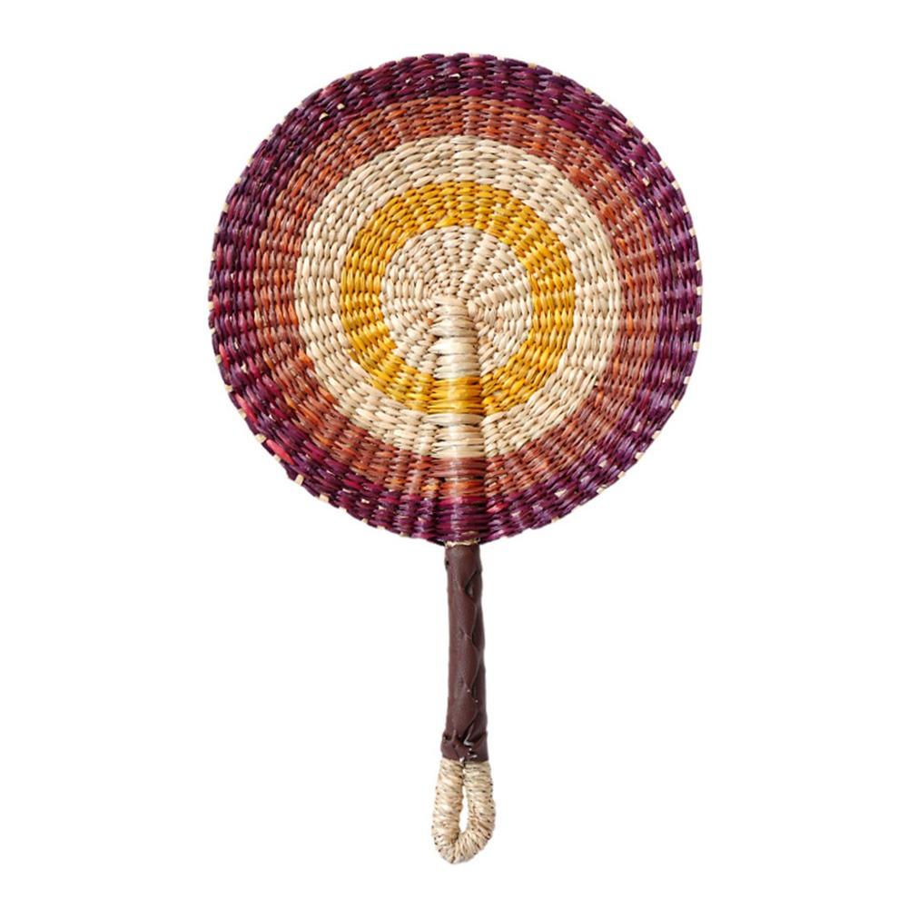 Vintage Seagrass Woven Fan Bohemian Summer Cooling Fan Decorative Handheld Fans Home Decoration
