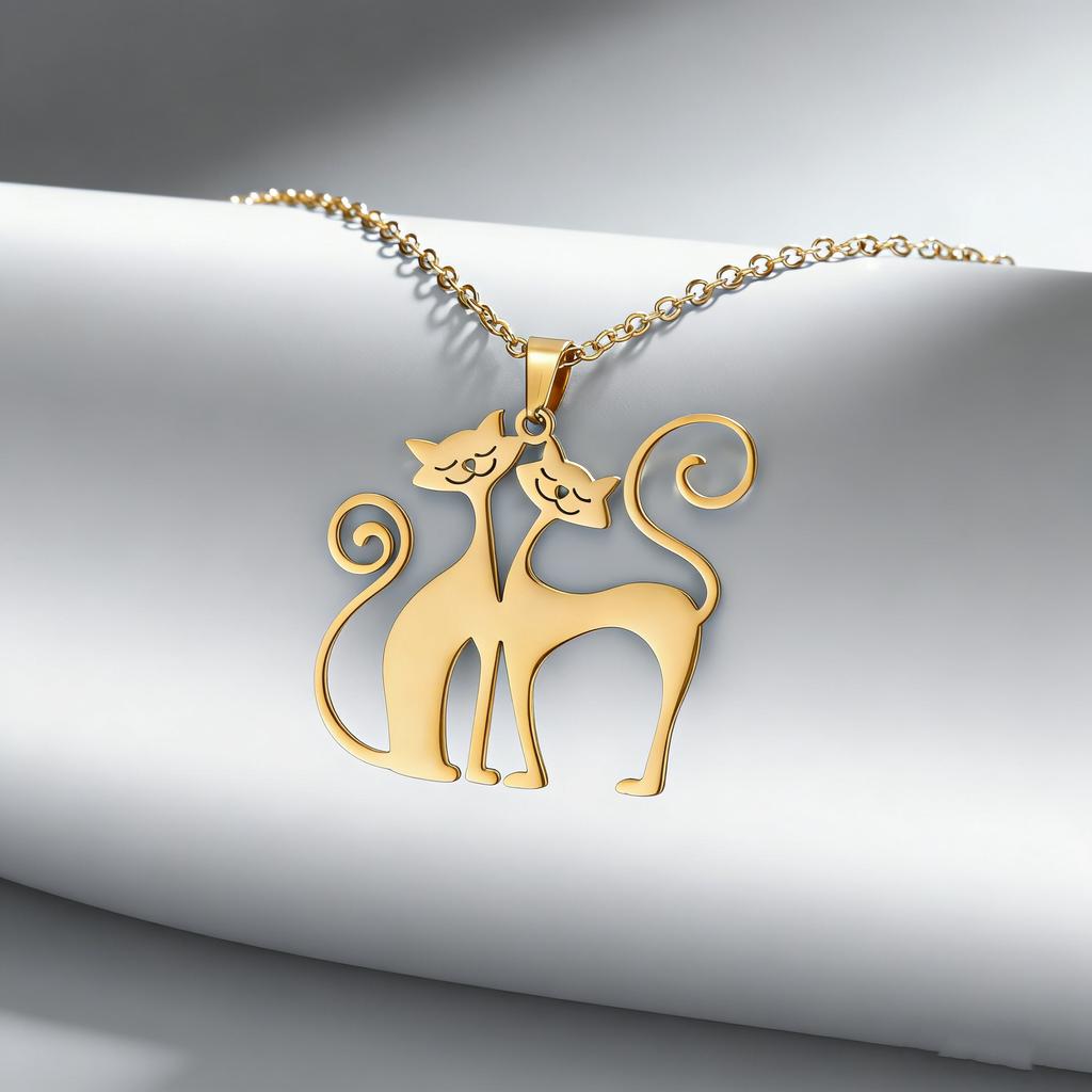 Collana Ciondolo Gatti Coppia, Gioielli Minimalisti in Acciaio Inossidabile per Animali Domestici, Catena Sottile Regalo per Amanti dei Gatti e Coppie