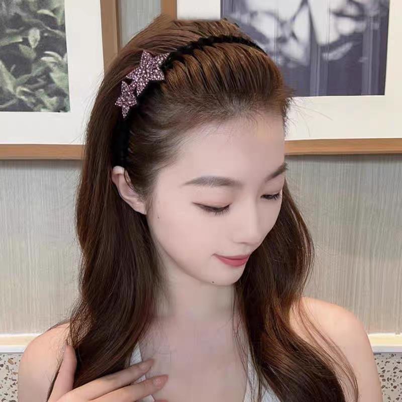 Flocking Sawtooth Headband Elegant Temperament Rhinestone Five-pointed Star Hair Band Girl Face Washing Headband