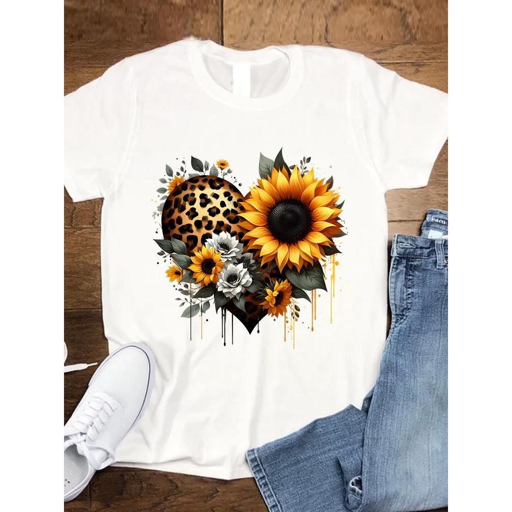 Leopard Love Trend 90s Women Fashion Clothing Tee Top Casual Short Sleeve Tshirts Graphic T-shirts T Female Cartoon Lady Clothes