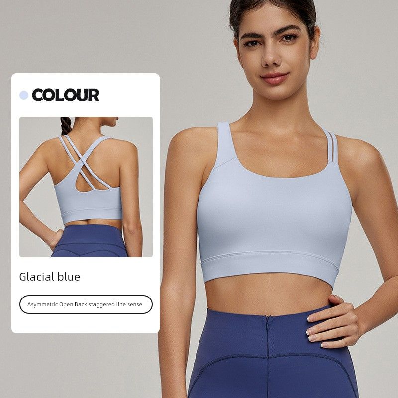

Foreign Trade Belt Chest Pad Sexy Sloping Shoulder Sports Vest Women Temperament Anti-Slip Yoga Summer Outdoor Cool Feeling Fitness Vest Glacial blue L