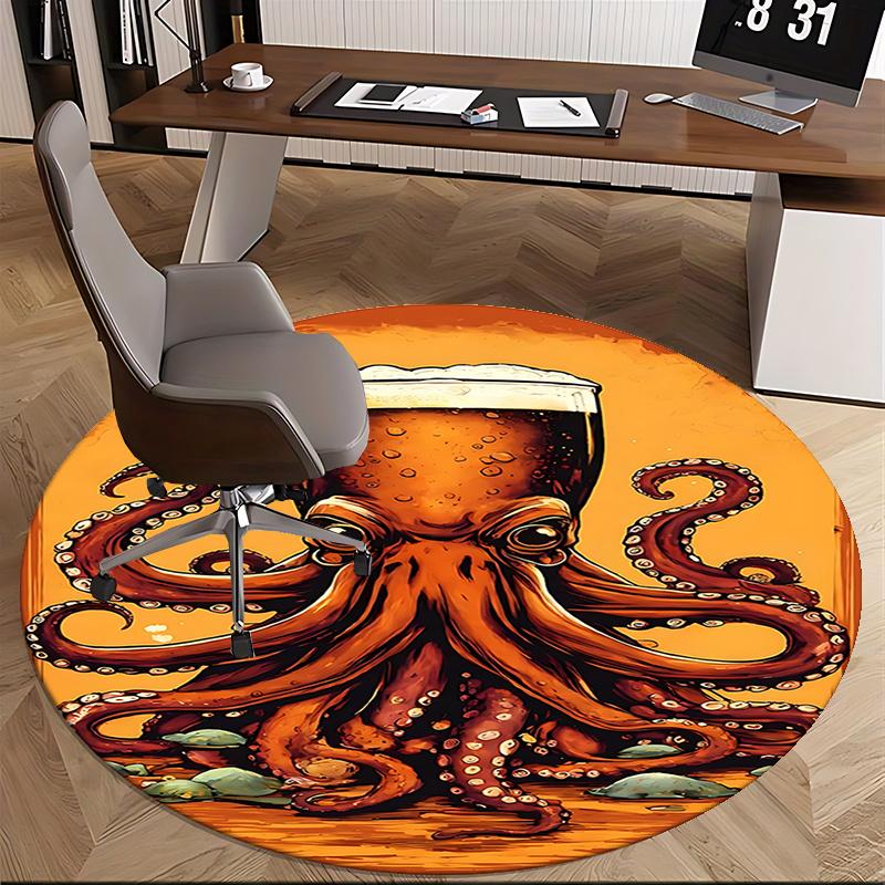 Octopus Beer Glass Chair Mat Round Carpet for Home Decor, Office Use, Living Room, Bedroom, Gift Idea0212b