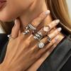 Ingemark 7Pcs/Set Exquisite Irregular Imitation Pearl Open Rings Trend Silver Color Adjustable Metal Finger Ring Daily Jewelry