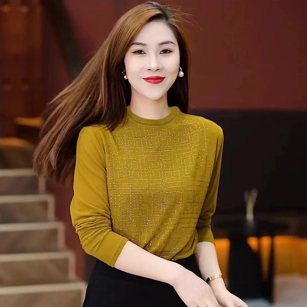 

Женская приталенная рубашка с кружевом и длинным рукавом - Полувысокий воротник, Универсальная одежда для весны/осени L (80-95 jin) жёлтый/имбирный