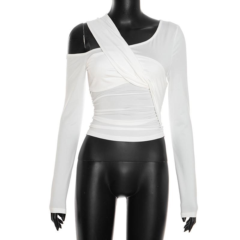 

Q25TP244 European Asymmetrical Twisted Slim Fit Long Sleeve Top - Women s Summer & Autumn Collection Small белый