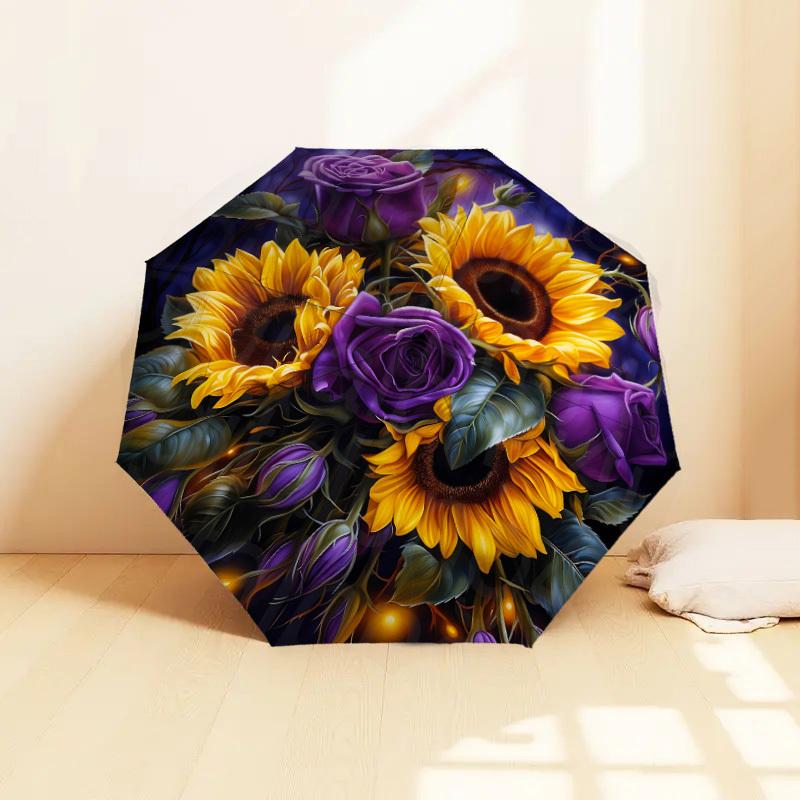 1pc Sunflowers Roses Pattern Umbrella  Automatic Opening and Closing Umbrella, High Quality Umbrella, Ideal Gift for Her 240