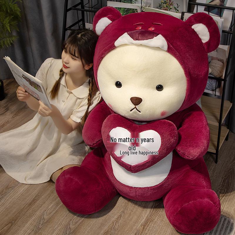 Extra Large Strawberry Bear Plush Hug Pillow - Stuffed Toy for Sleeping and Gift for Girls and Children