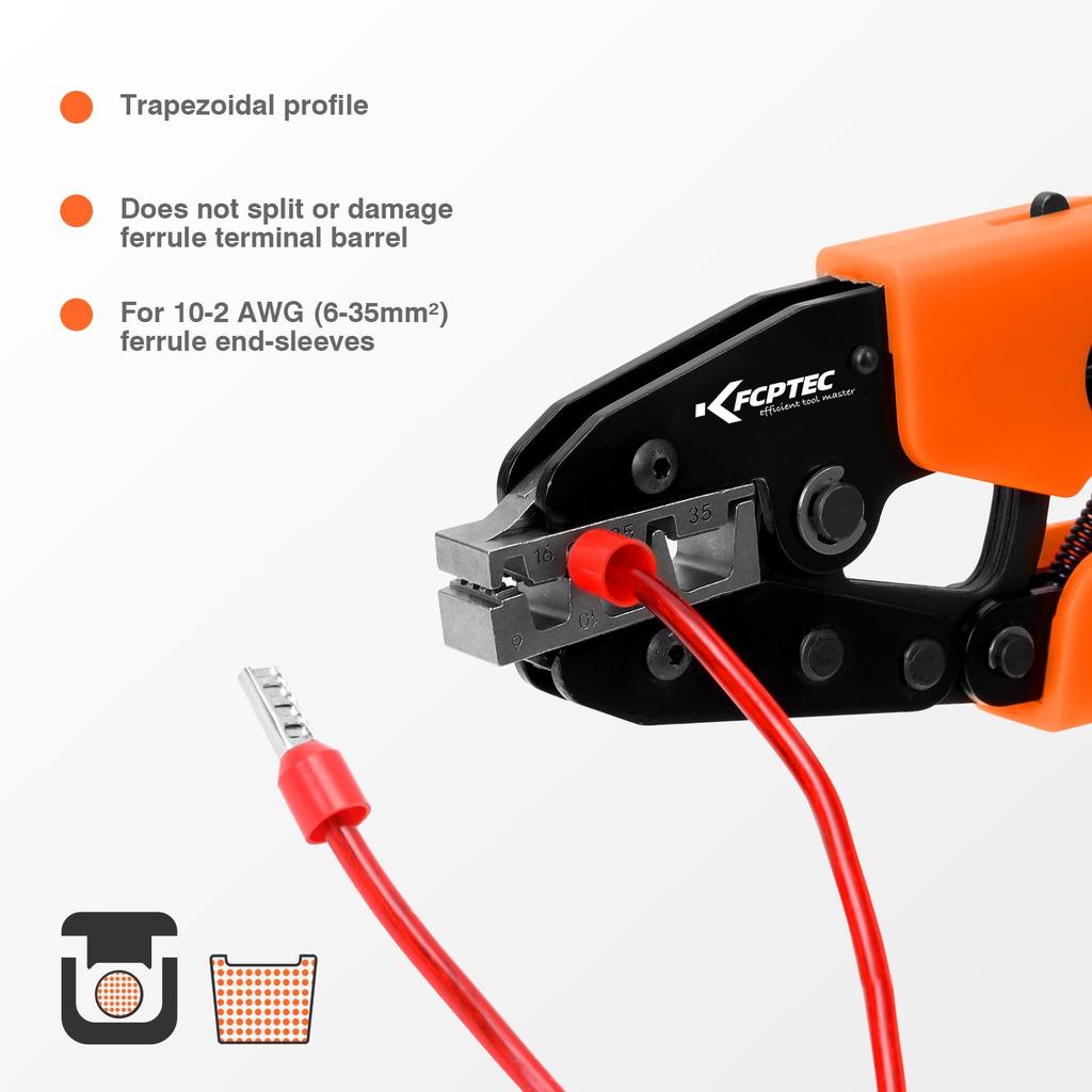 KF CPTEC Ferrule Crimping Tool for Wire Ferrules and End AWG Electrical Terminal Crimping Tool Sleeves, 2-10 (6-35mm²) - Heavy-Duty