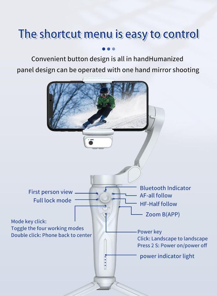 AI Face Tracking Three-Axis Handheld Mobile Stabilizer for Video and Live Streaming