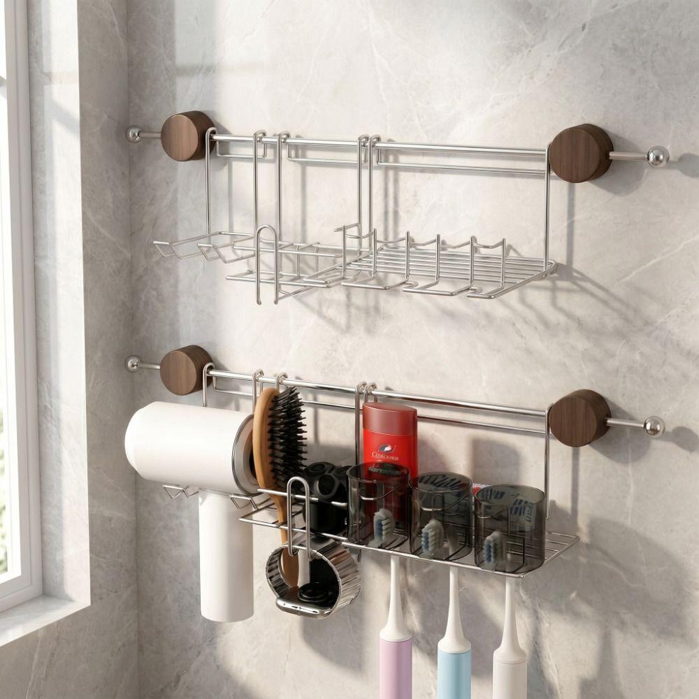 Waterproof Suction Cup Bathroom Shelf Luxury Style Wall Mount Storage Holder Cosmetics Storage