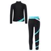 Girls Sparkle Star Long Sleeve Zipper Top with Colorblock Leggings for Figure Skating Gymnastics Dance Training