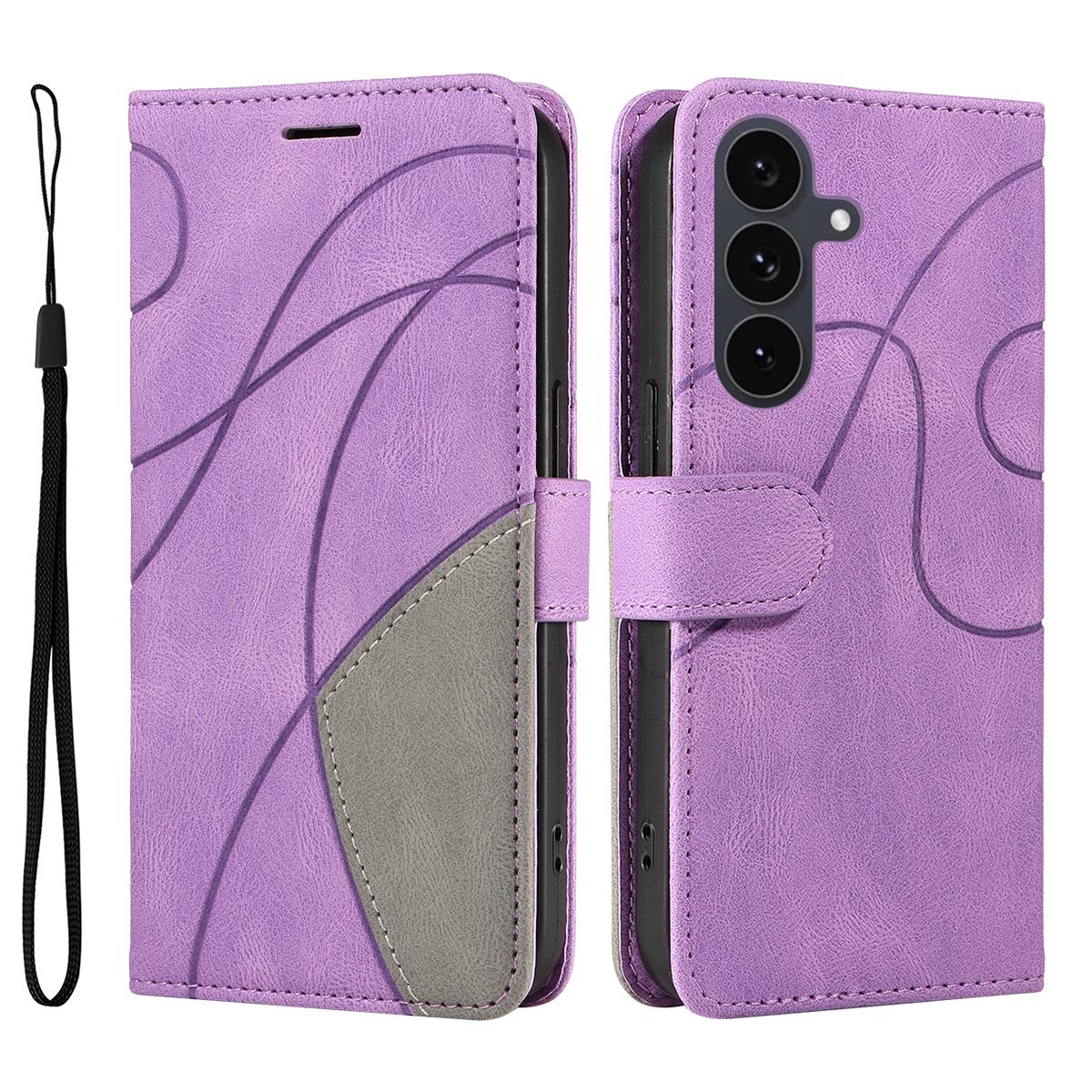 

For Samsung Galaxy S25 FE Leather Phone Case Stand Wallet with Bi-colour Splicing Design Purple