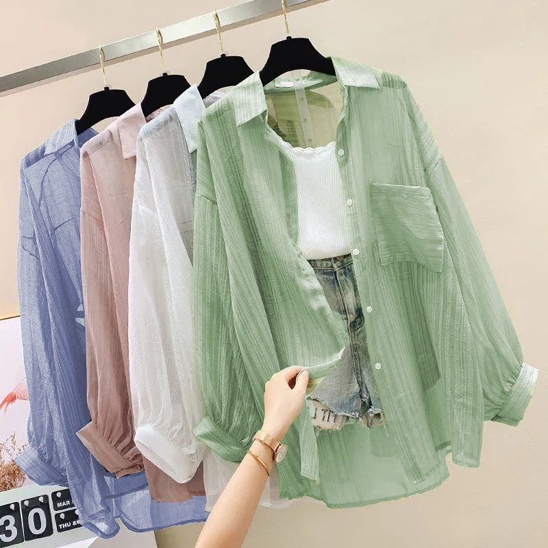 Sunscreen Shirt Elegant See-through Thin Chiffon Top