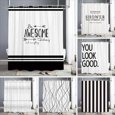 Abstract Geometric Lines Shower Curtain Letter Print Black White Shower Curtain Simple Scandinavian Bath Curtains Bathroom Decor