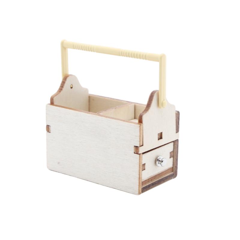 1/12 Dollhouse Mini Wooden Toolbox Tools Chest With Drawer Dollhouse Storage Box Model Dollhouse Workshop Decor Pretend Play