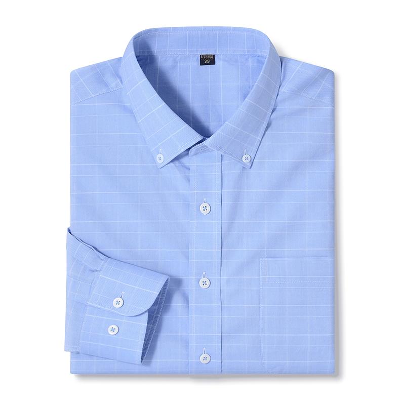Camicie Oxford in Cotone Casual da Uomo con Taschino Singolo, Manica Lunga, Vestibilità Standard, Comode, Button-down, a Quadri