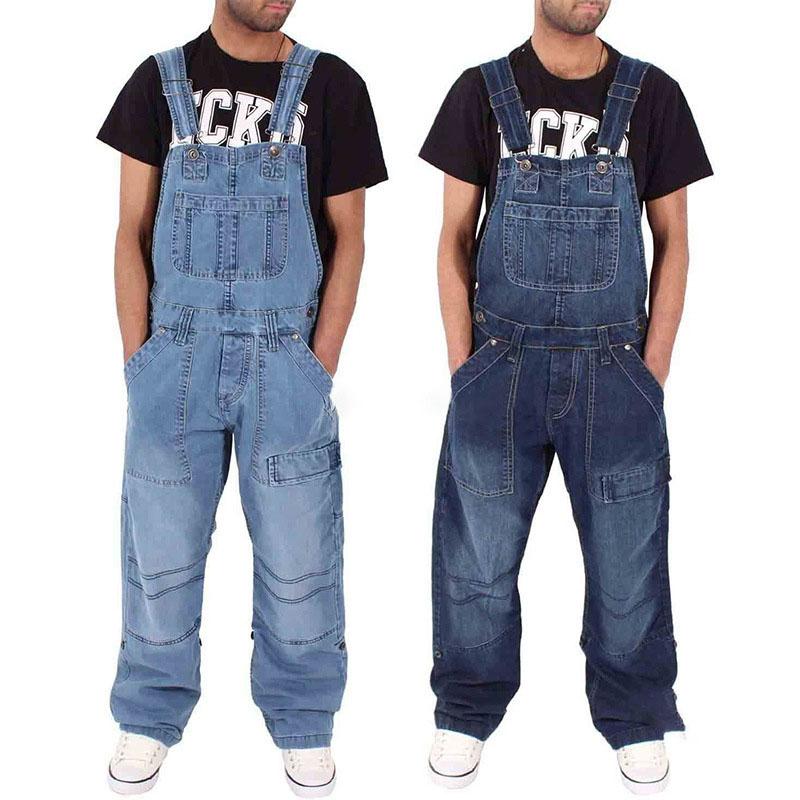 Overalls for Men Denim Suspenders Simple Multi Pocket Baggy Jeans Oversize Solid Mid Waist Loose Washed Jumpsuits Casual