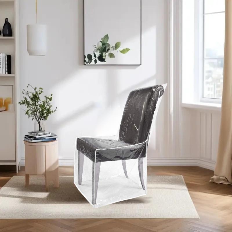 Plastic Dining Chair Covers Waterproof Pvc Seat Chair Protector Short/Medium/Long Seat Dustproof Cover For Home Kitchen Bedroom