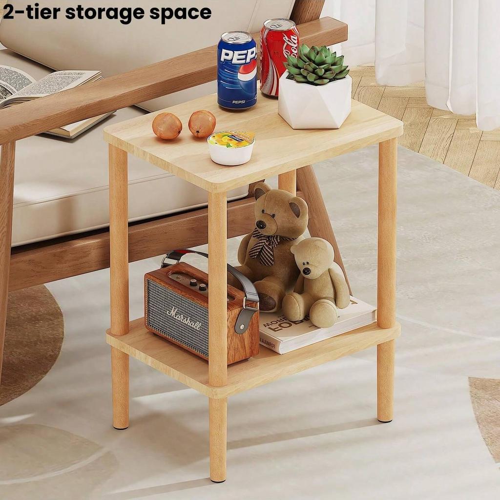 Solid Wood Side Table2-Tier Boho End Table With Storage Shelfslim Nightstand Bedside Table For Small Spacesliving Room