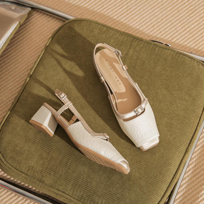 

55103 high heels women s thick heel summer 2025 new square head empty sandals middle heel temperament commuter shoes 39