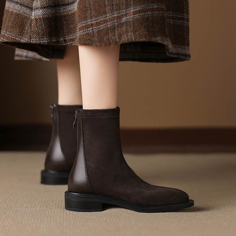 Krazing Po Flock Winter Round Toe Size 33 Chelsea Boots Size 43 Zipper Fashion Low Heels Stretch Ankle Boots