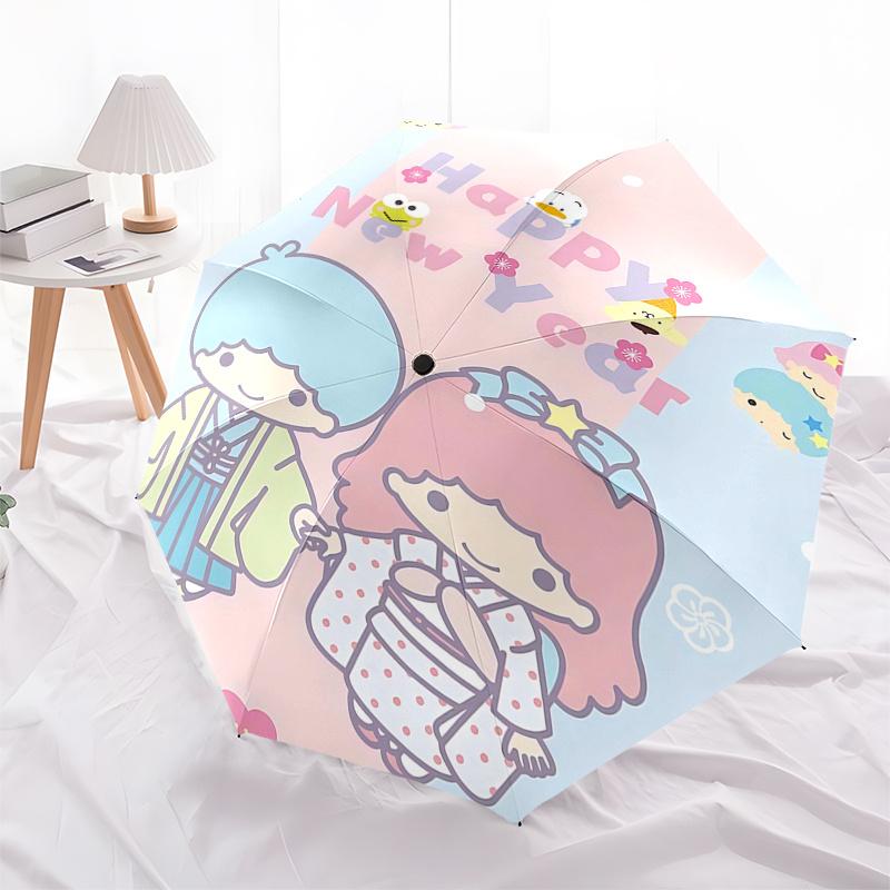 1pc Little Twin Stars Happy New Year Edition Automatic Opening/Closing Umbrella with Convenient Three-Fold Design, 8-Bone Iron Frame, Outdoor Use, Fes