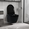 Wall Mounted Toilet without Rim Flush and with Bidet Function Ceramic Black