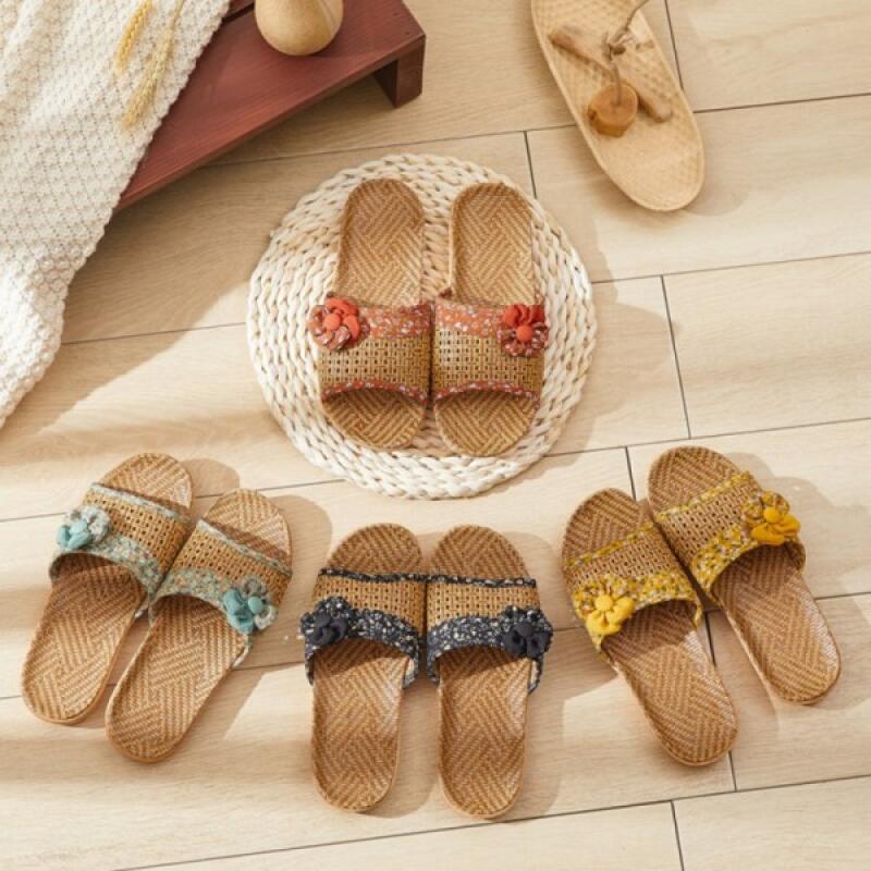 Summer rattan wavy slippers in 4 colors Flower Corsage Rattan Slippers Pink 37-38 2990₽