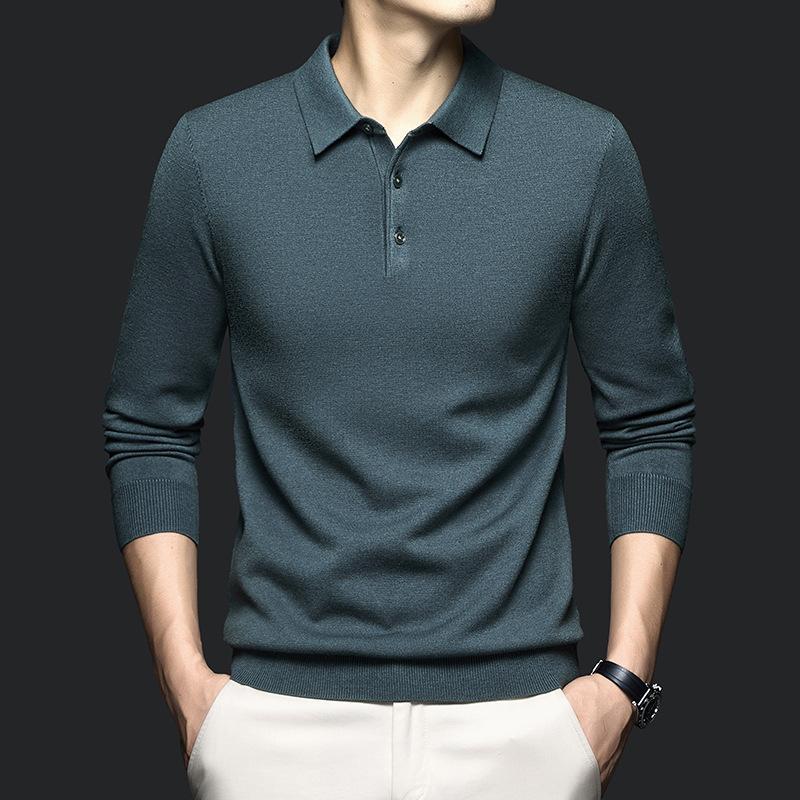 High-end Men's Sweater Long Sleeve Lapels Leisure Business Joker Solid Color Sweater Men