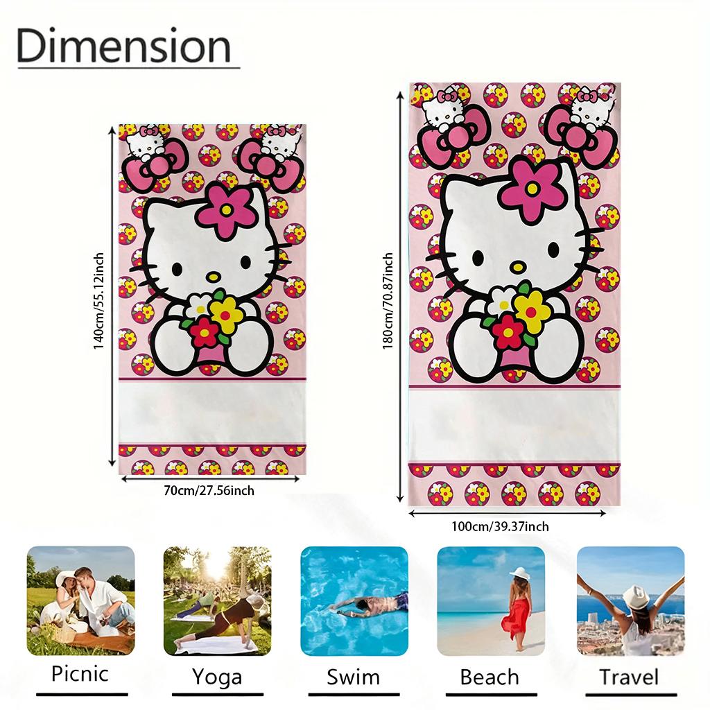 Hello Kitty Kids Beach Towel, Cute Cartoon Pool Bath Towel, Soft Absorbent Girls Summer Towel, Birthday Gift Flat Print