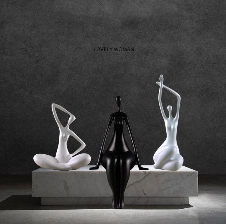 Nordic Yoga Cute Woman Figure Resin Ornaments Office Table Furnishing Crafts Home Room Desktop Figurines Decor Itmes Accessories