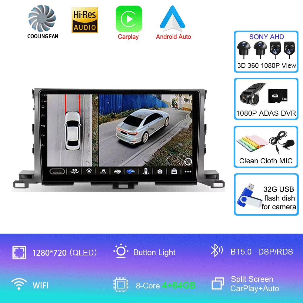 Für Toyota Highlander Kluger 3 XU50 2013 2014 - 2019 Autoradio Android 14 Navigation Multimedia-Player GPS WiFi+4G Carplay Auto