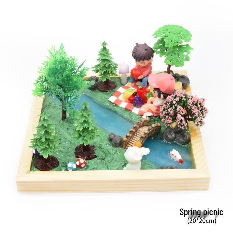 Children's Creative Epoxy Micro-Landscape Kit: Wooden Frame, Color Clay Accessories for Boys and Girls