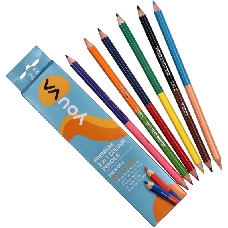 Navneet Youva | Premium 2 In 1 Colour Pencils | Pack Of 6/12| Set Of 2, Multicolored, 6.9Mm In Diameter And 174 Mm Lengh