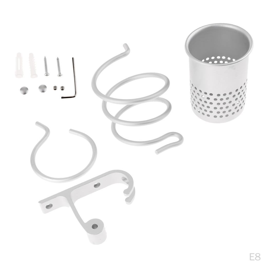 Wall-Mounted Hair Dryer Holder Comb Brush Organizer Cup Rack
