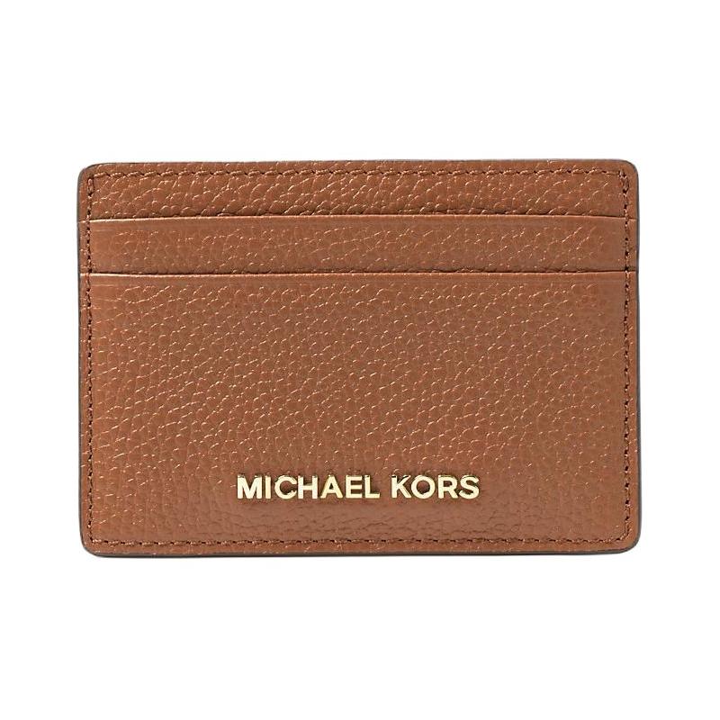 MICHAEL KORS Gold Metal Logo Pebbled Leather Card Holder Women s Brown золотой
