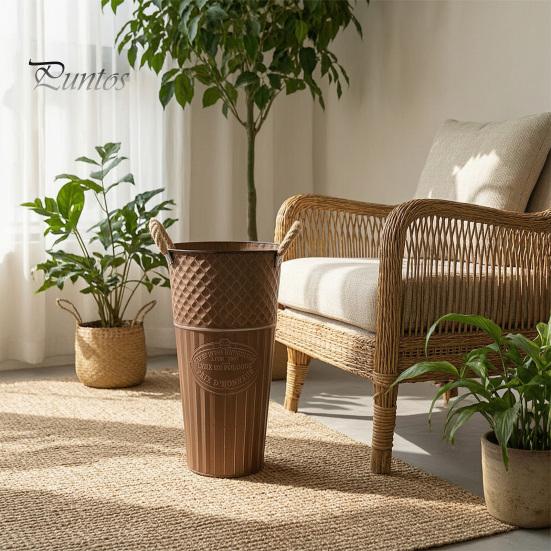 Retro Style Metal Flower Pot Vintage Buckets, Rustic Vases with Handles, Floral Containers, Wide Balcony Arrangement Holder Mouth Plant Display
