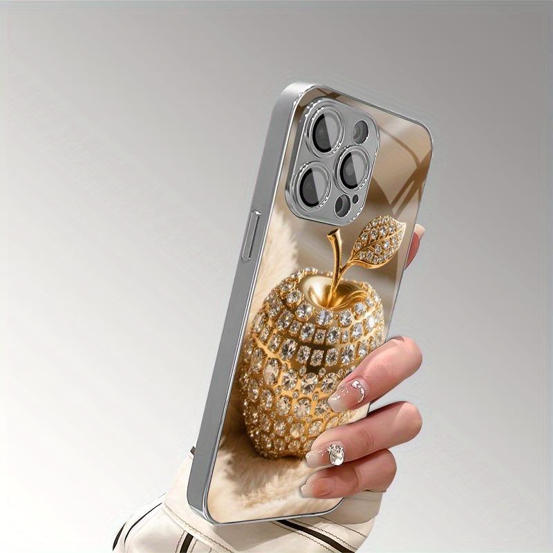 Luksusowy Złoty Diamentowy Etui na Telefon z Wzorem Jabłka, Posrebrzane Galwanicznie, do Samsung Galaxy S25 S24 S23 Ultra Plus FE