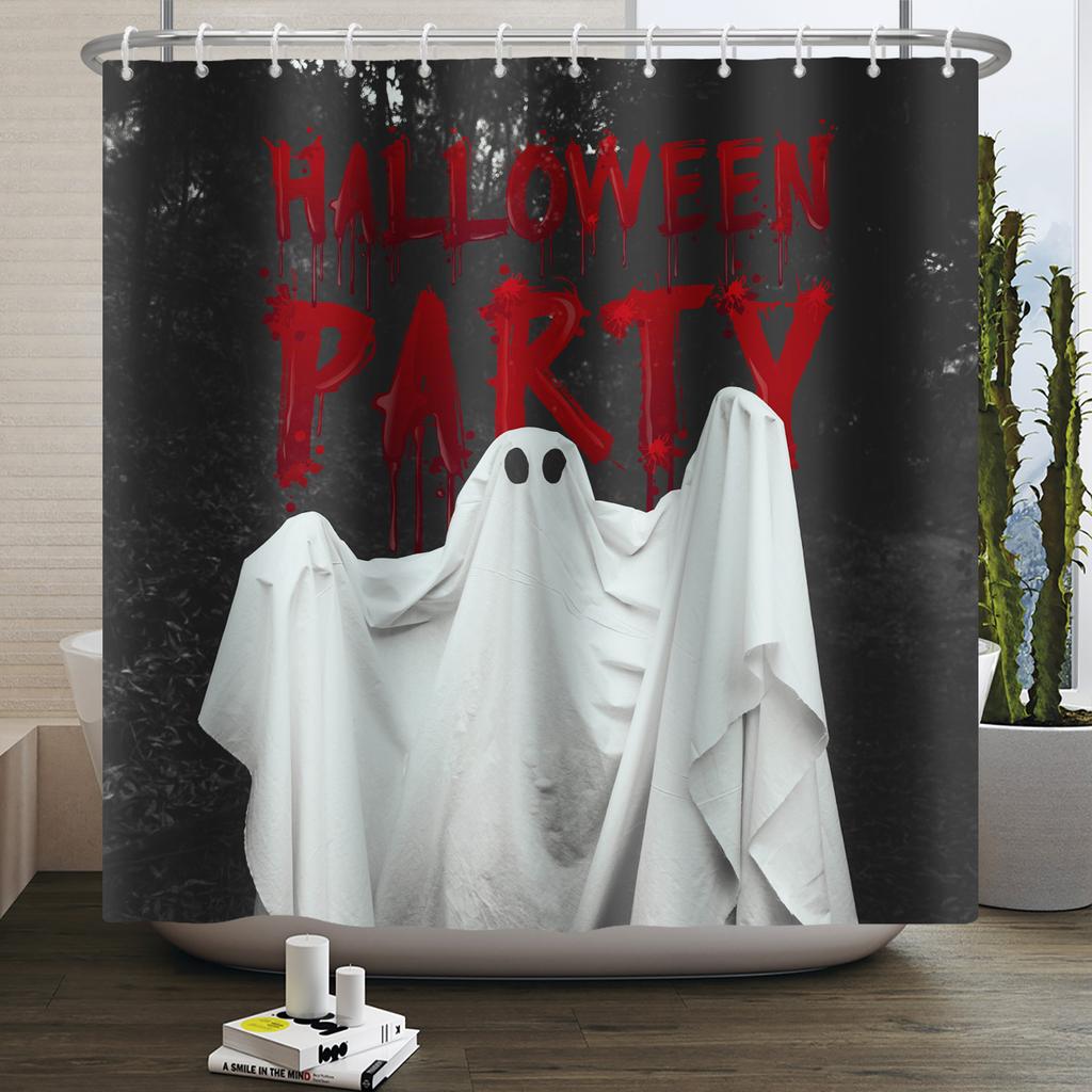 Halloween Duschvorhang Horrornacht Blutige Hände Gruseliger Zombie-Schädel Furchteinflößend Halloween Wasserdicht Bad Badezimmer Duschvorhang